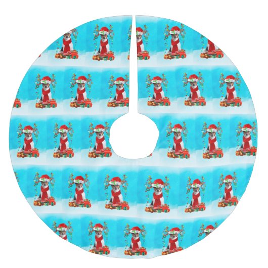 Jack Russell im Schnee mit Weihnachtsgeschenken Polyester Weihnachtsbaumdecke (Vorderseite)