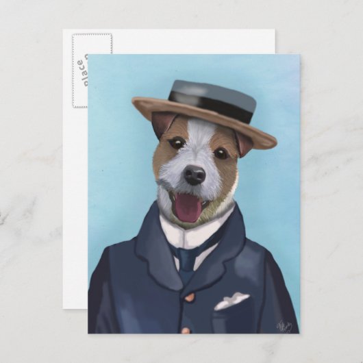 Jack Russell in Boater Postkarte (Vorne/Hinten)