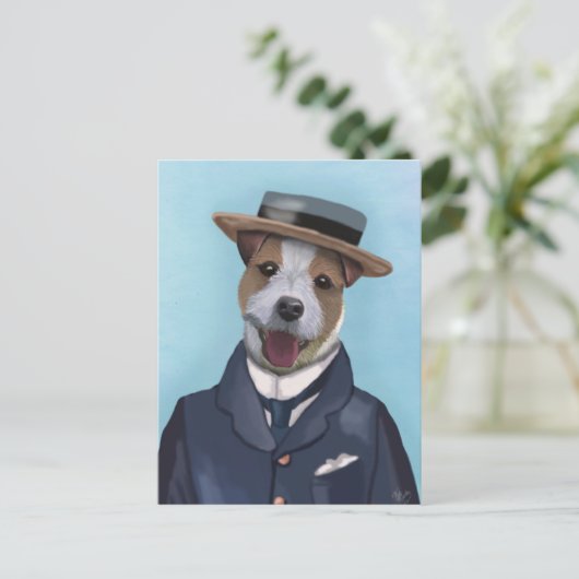 Jack Russell in Boater Postkarte (Stehend Vorderseite)