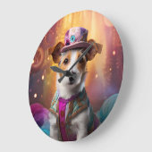 Jack Russell in farbenfrohen Kostümen Große Wanduhr (Winkel)