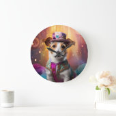 Jack Russell in farbenfrohen Kostümen Große Wanduhr (Zuhause)