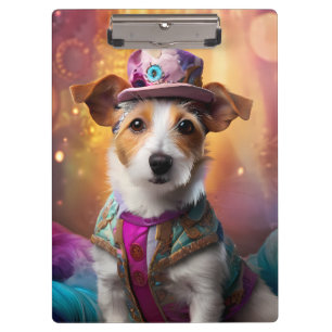 Jack Russell in farbenfrohen Kostümen Klemmbrett
