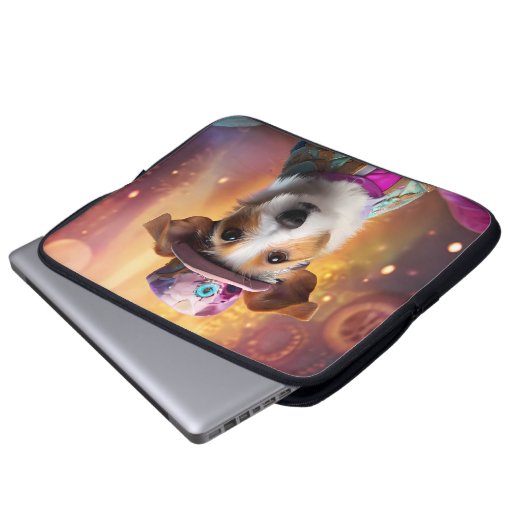 Jack Russell in farbenfrohen Kostümen Laptopschutzhülle (Vorne Knopf)