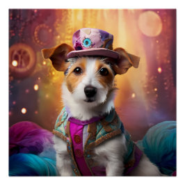 Jack Russell in farbenfrohen Kostümen Poster