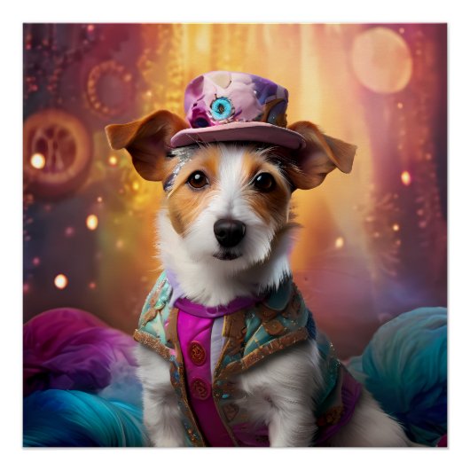 Jack Russell in farbenfrohen Kostümen Poster (Vorderseite)