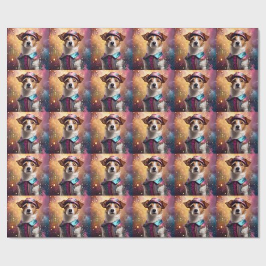 Jack Russell in lebendiger Kostüm Geschenkpapier (Flach)