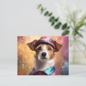 Jack Russell in lebendiger Kostüm Postkarte (Stehend Vorderseite)