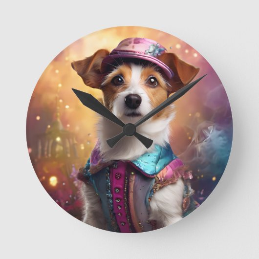 Jack Russell in lebendiger Kostüm Runde Wanduhr (Vorderseite)