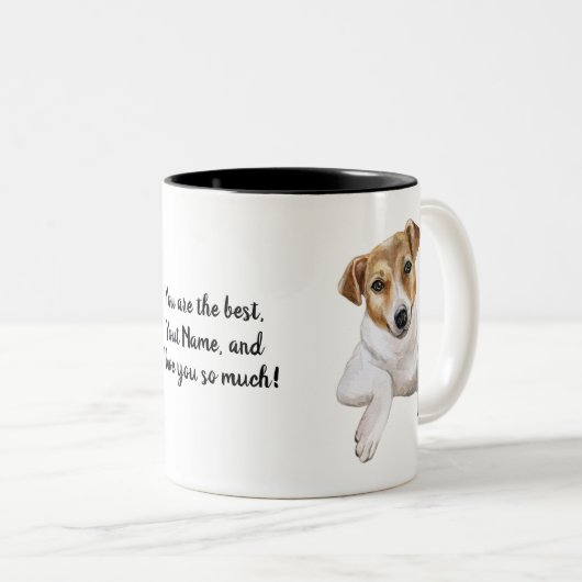Jack Russell L I Liebe Sie personalisieren, Zweifarbige Tasse (VorderseiteRechts)