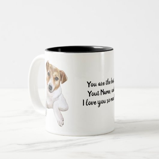 Jack Russell L I Liebe Sie personalisieren, Zweifarbige Tasse (Vorderseite Links)