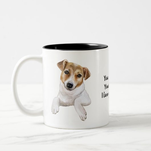 Jack Russell L I Liebe Sie personalisieren, Zweifarbige Tasse (Links)