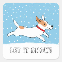 Jack Russell Lass es schneien | Niedlicher Urlaub  Quadratischer Aufkleber