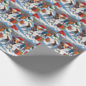 Jack Russell läuft in Snow mit Weihnachtsmütze Geschenkpapier (Ecke)