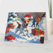Jack Russell läuft in Snow mit Weihnachtsmütze Karte (Vorderseite)