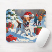 Jack Russell läuft in Snow mit Weihnachtsmütze Mousepad (Mit Mouse)