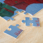 Jack Russell läuft in Snow mit Weihnachtsmütze Puzzle (Seite)