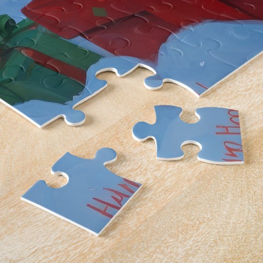 Jack Russell läuft in Snow mit Weihnachtsmütze Puzzle (Seite)