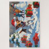 Jack Russell läuft in Snow mit Weihnachtsmütze Puzzle (Vertikal)