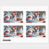 Jack Russell läuft in Snow mit Weihnachtsmütze Rechteckiger Aufkleber (Blatt)