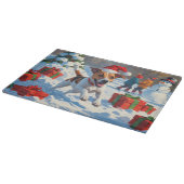 Jack Russell läuft in Snow mit Weihnachtsmütze Schneidebrett (Ecke)