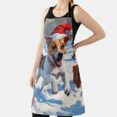 Jack Russell läuft in Snow mit Weihnachtsmütze Schürze (InSitu)