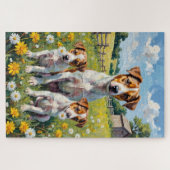 Jack Russell Löwenzahnfeld Kunst Puzzle (Horizontal)