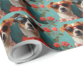 Jack Russell mit Herz-Rose Valentinstag Geschenkpapier (Rolleneckpunkt)