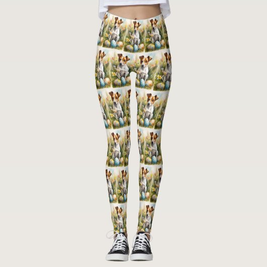 Jack Russell mit Ostereiern Leggings (Vorderseite)