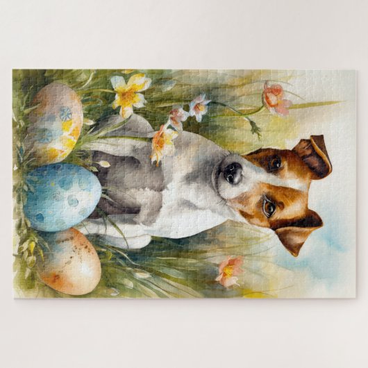 Jack Russell mit Ostereiern Puzzle (Horizontal)