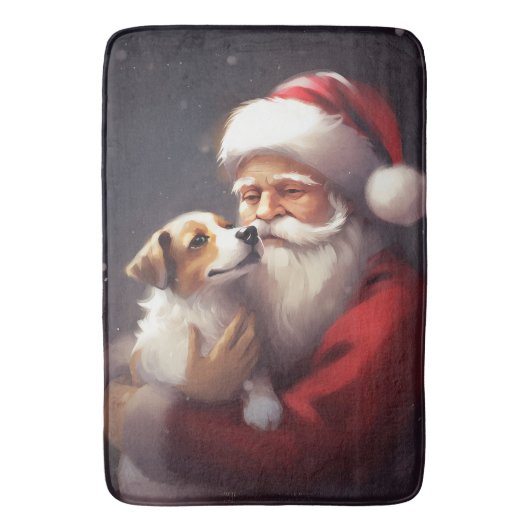 Jack Russell mit Weihnachtsmann Weihnachten Badematte (Vorderseite Vertikal)