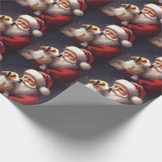 Jack Russell mit Weihnachtsmann Weihnachten Geschenkpapier (Ecke)