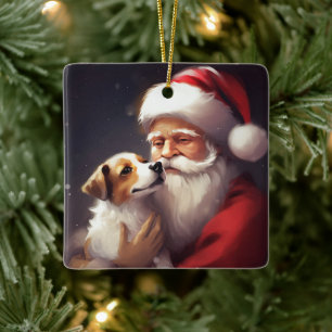 Jack Russell mit Weihnachtsmann Weihnachten Keramikornament