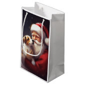 Jack Russell mit Weihnachtsmann Weihnachten Kleine Geschenktüte (Rückseite Schrägansicht)