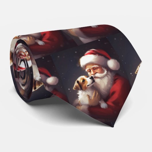 Jack Russell mit Weihnachtsmann Weihnachten Krawatte (Gerollt)