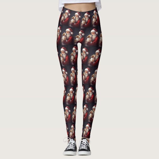 Jack Russell mit Weihnachtsmann Weihnachten Leggings (Vorderseite)