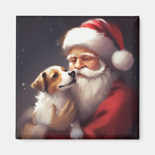 Jack Russell mit Weihnachtsmann Weihnachten Magnet (Vorne)