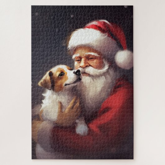 Jack Russell mit Weihnachtsmann Weihnachten Puzzle (Vertikal)
