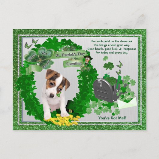 Jack Russell New Pup 1 St Patty's Sie haben Mail G Postkarte (Vorderseite)