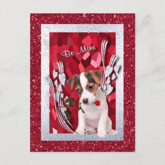 Jack Russell Puppy Be Mine Valentine Postkarte (Vorderseite)