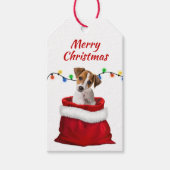 Jack Russell Puppy in Santa Bag Geschenkanhänger (Vorderseite)