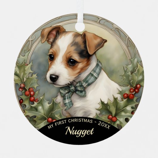 Jack Russell Puppy's First Christmas Ornament (Vorderseite)