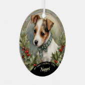 Jack Russell Puppy's First Christmas Ornament Aus Metall (Vorderseite Rechts)
