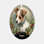Jack Russell Puppy's First Christmas Ornament Aus Metall (Vorderseite links)