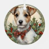 Jack Russell Puppy's First Christmas Ornament Aus Metall (Rückseite)