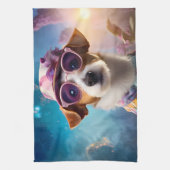 Jack Russell, rosa Brille und rosa Hut Geschirrtuch (Vertikal)