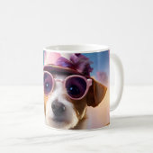 Jack Russell, rosa Brille und rosa Hut Kaffeetasse (VorderseiteRechts)