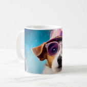 Jack Russell, rosa Brille und rosa Hut Kaffeetasse (Vorderseite Links)