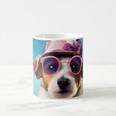 Jack Russell, rosa Brille und rosa Hut Kaffeetasse (Mittel)
