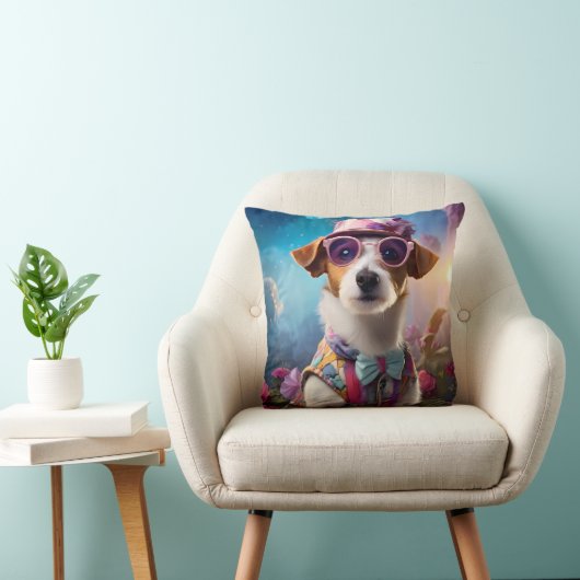 Jack Russell, rosa Brille und rosa Hut Kissen (Stuhl )