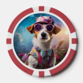 Jack Russell, rosa Brille und rosa Hut Pokerchips (Vorderseite)